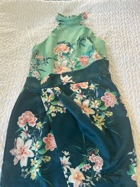 Women’s Floral High-Neck Teal Halter Dress Spring summer brand new no tags